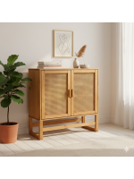 Aparador balcão buffet com duas portas de madeira com palhinha indiana rattan / Coleção Acapulco